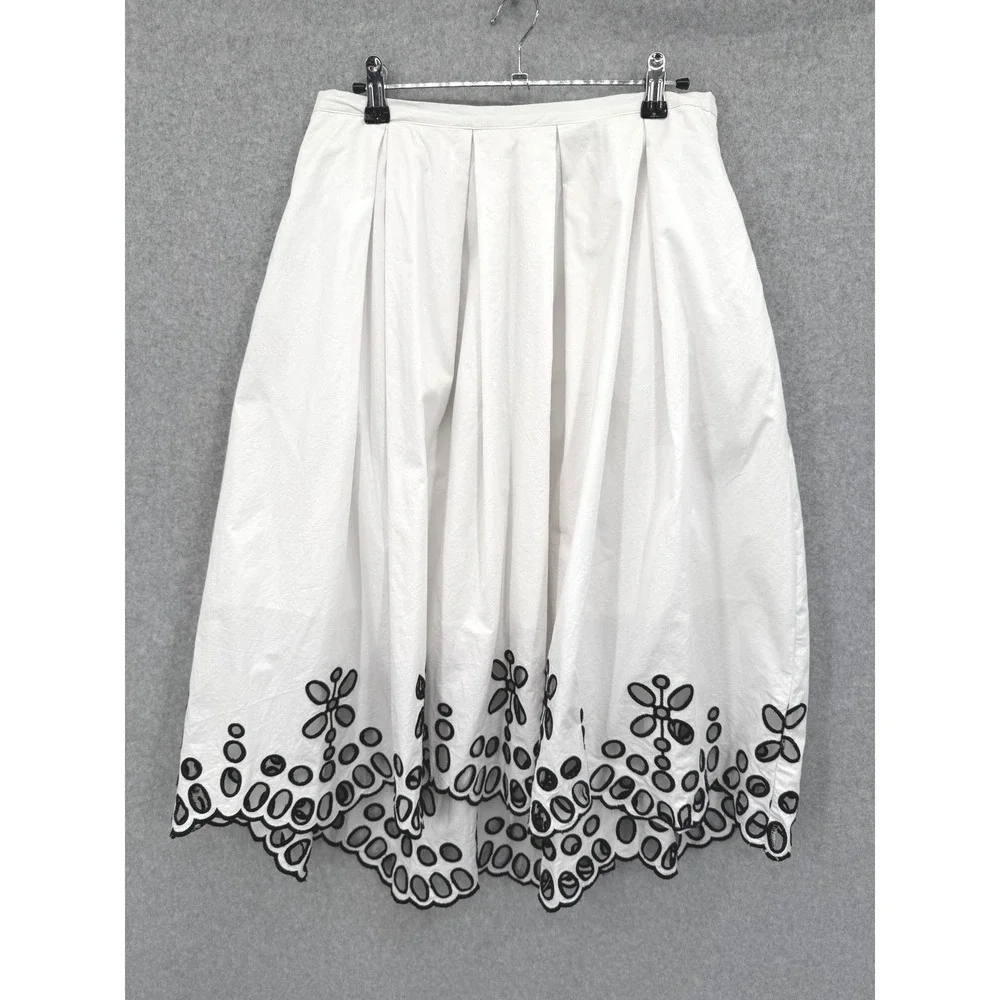 Anthropologie‎ Moulinette Soeurs Skirt Women Eyelet Scalloped Poplin Size 10